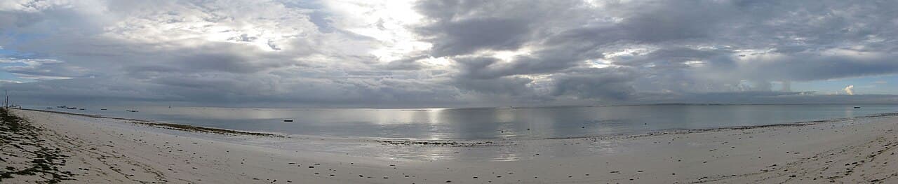 Wide panoramic view of Diani Beach on Kenya's Indian Ocean coast