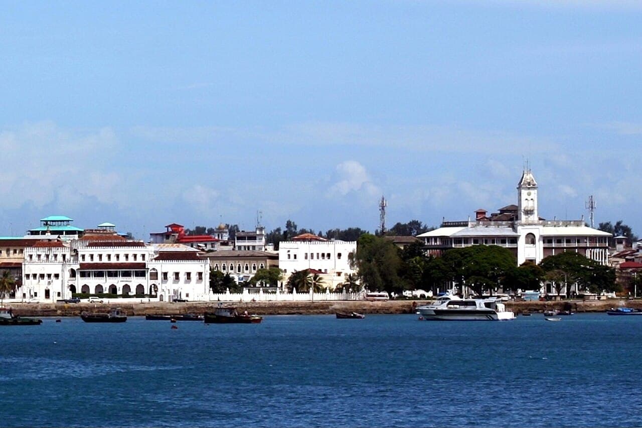 Historic Stone Town waterfront and former Sultan's Palace in Zanzibar