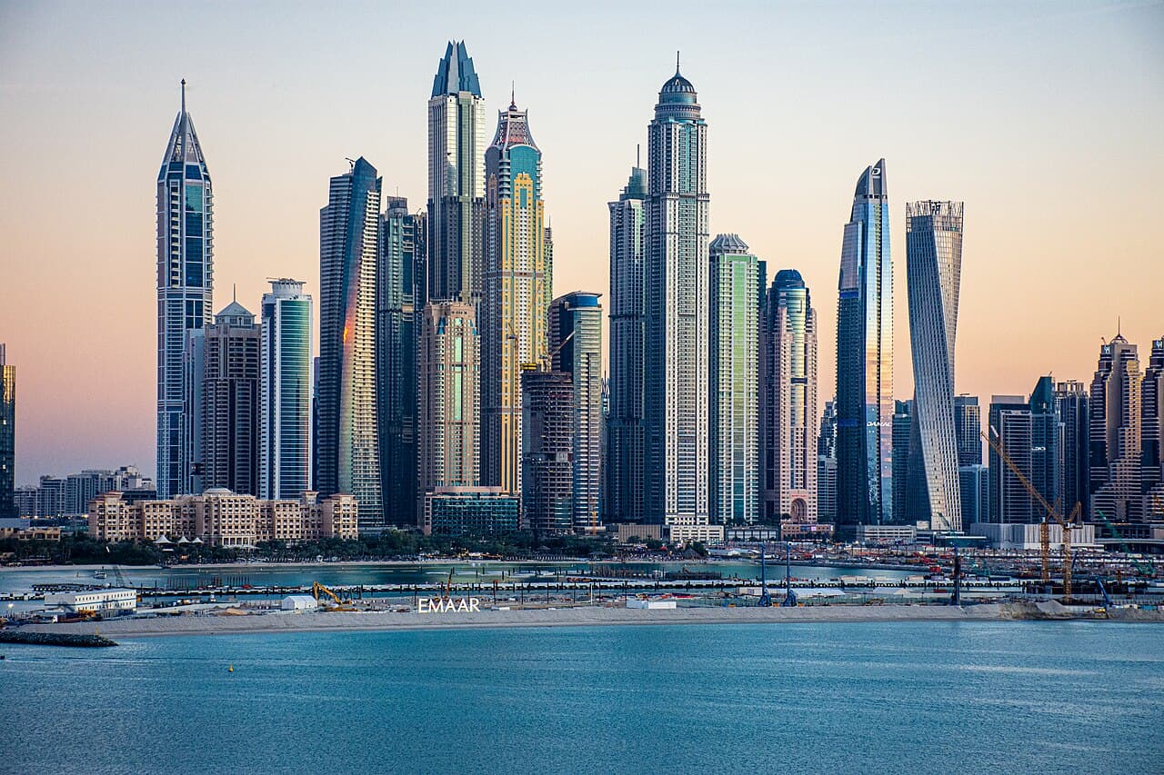 Modern skyscrapers along the Dubai Marina waterfront